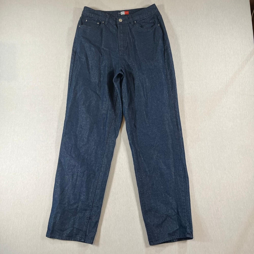 French Cuff Jeans Women 6 Metallic Shimmer 29" Inseam Straight Leg Dark Wash Y2K
